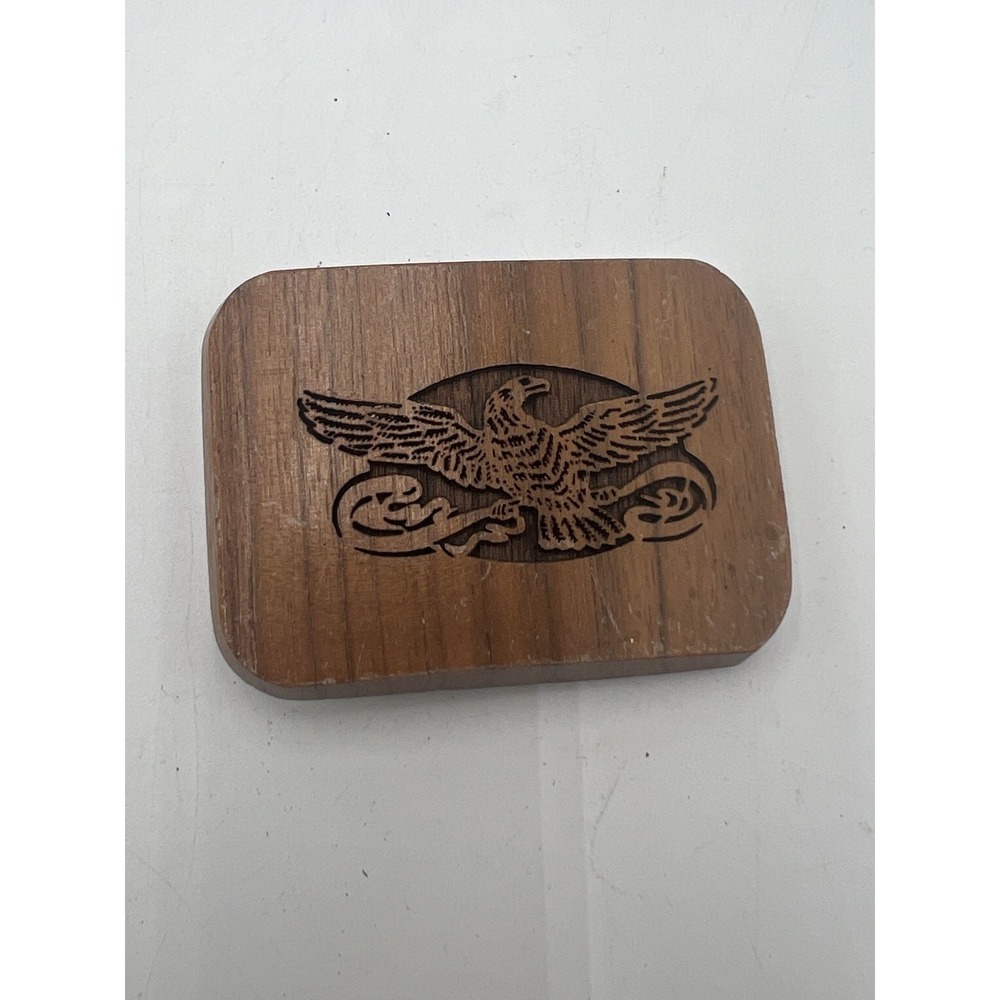 1977 Laser Craft Flying Bald Eagle Brown Wood Belt Buckle Vintage